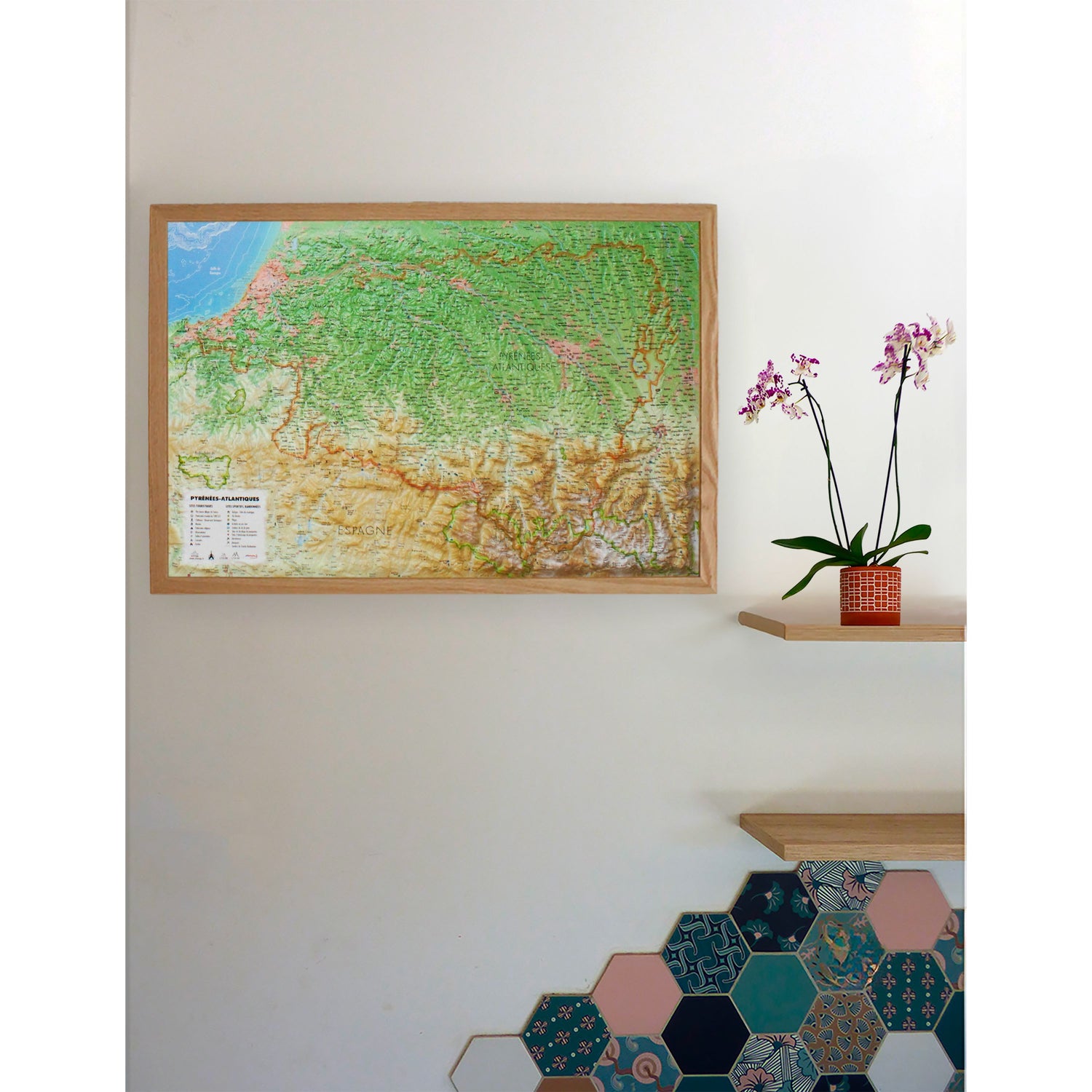 Carte murale en relief - Pyrénées-Atlantiques - 61 cm x 41 cm | 3D Map carte en relief 3D Map