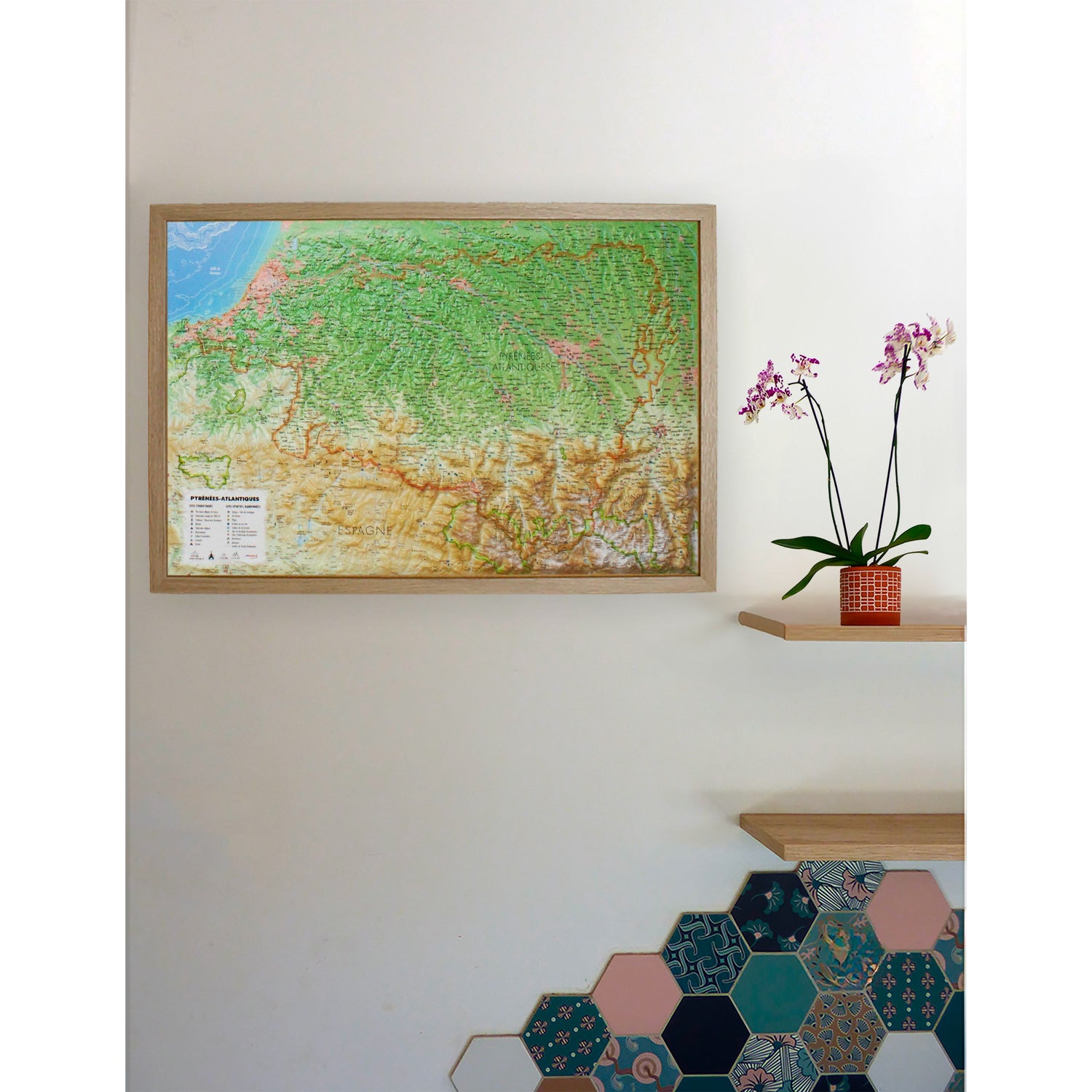 Carte murale en relief - Pyrénées-Atlantiques - 61 cm x 41 cm | 3D Map carte en relief 3D Map