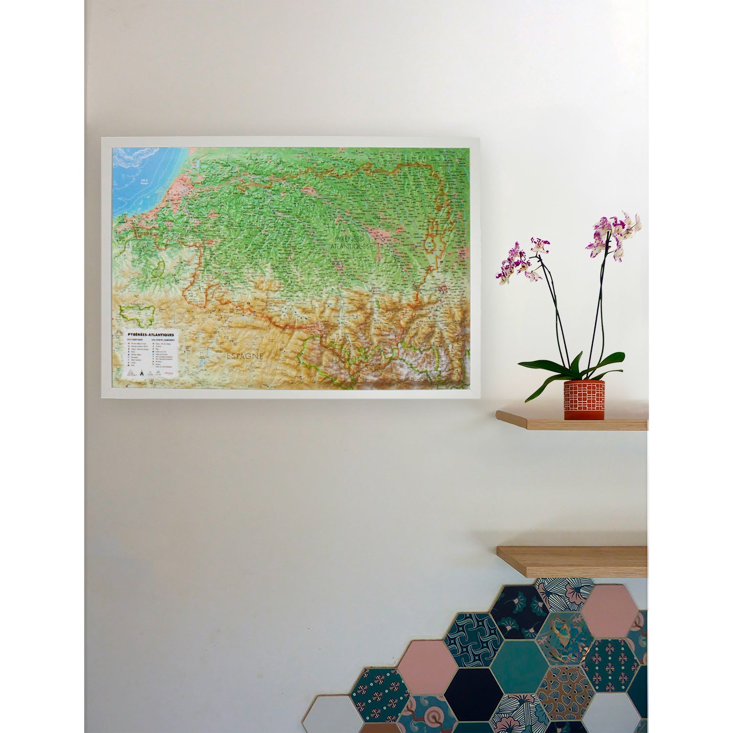 Carte murale en relief - Pyrénées-Atlantiques - 61 cm x 41 cm | 3D Map carte en relief 3D Map