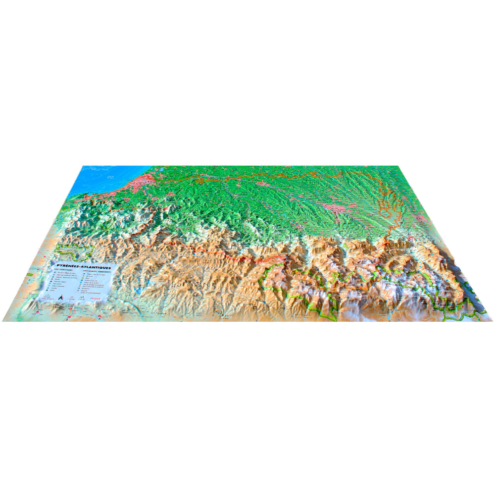 Carte murale en relief - Pyrénées-Atlantiques - 61 cm x 41 cm | 3D Map carte relief 3D Map 