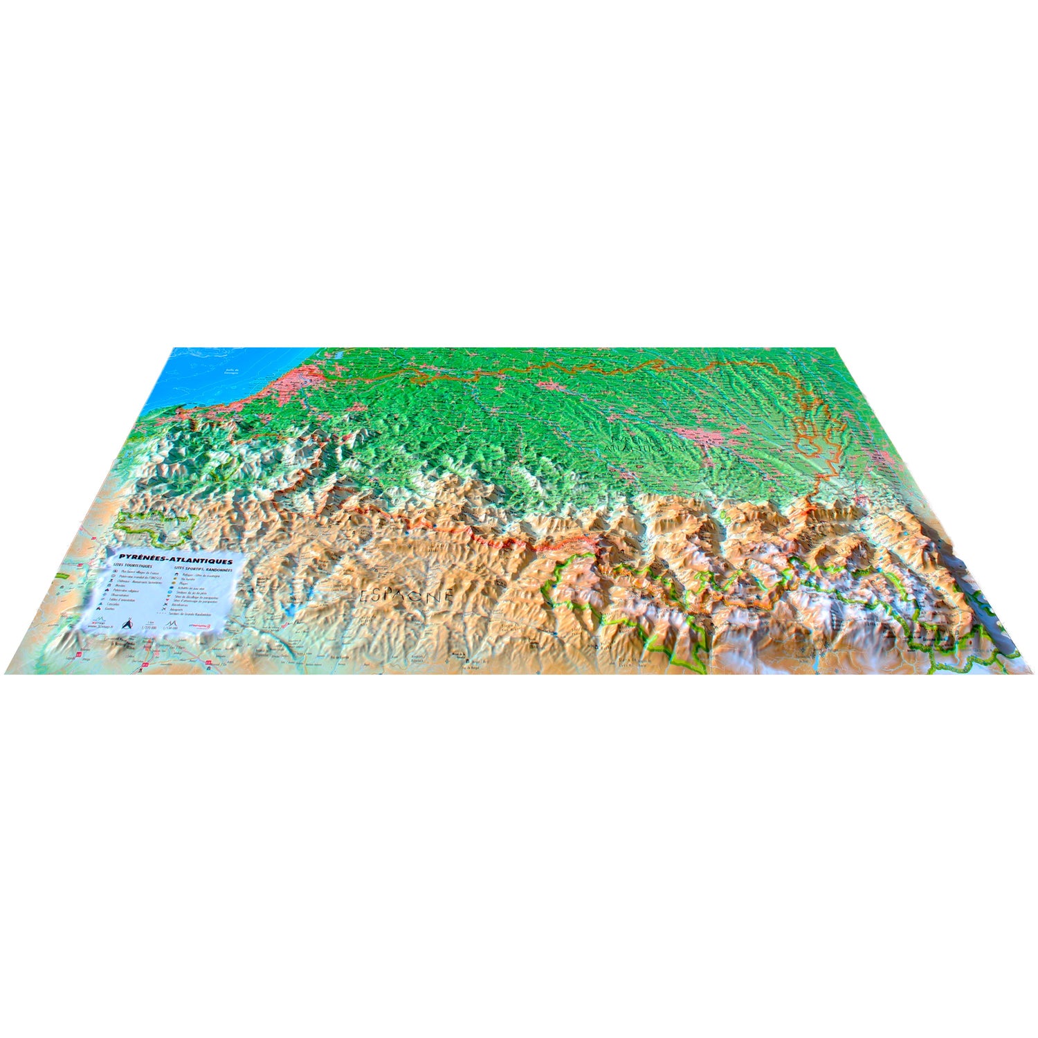 Carte murale en relief - Pyrénées-Atlantiques - 61 cm x 41 cm | 3D Map carte en relief 3D Map