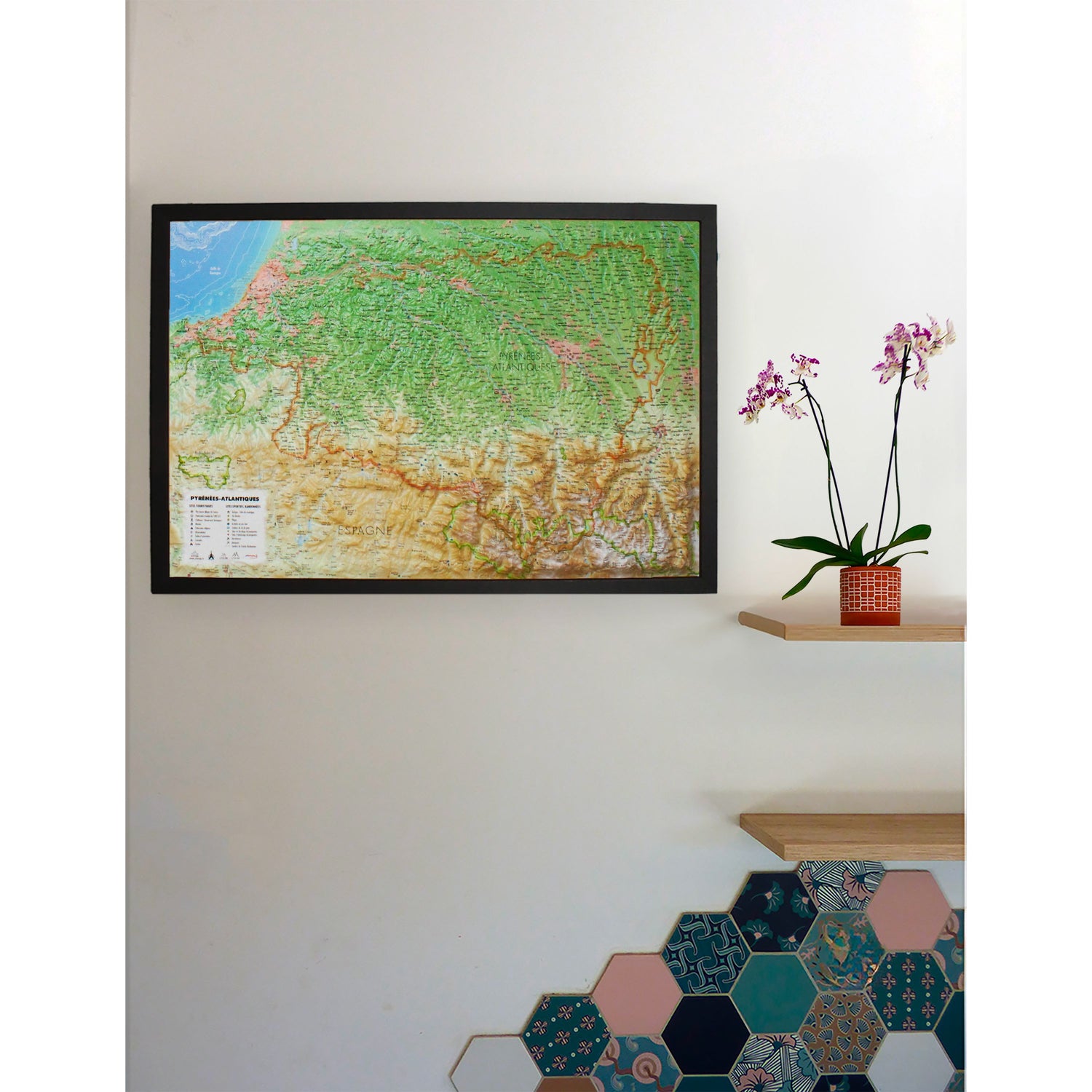 Carte murale en relief - Pyrénées-Atlantiques - 61 cm x 41 cm | 3D Map carte en relief 3D Map