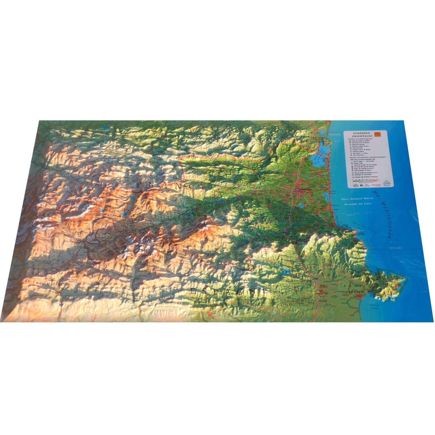 Carte murale en relief - Pyrénées-Orientales - 61 cm x 41 cm | 3D Map carte en relief 3D Map
