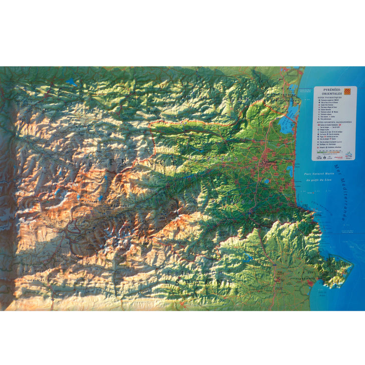 Carte murale en relief - Pyrénées-Orientales - 61 cm x 41 cm | 3D Map carte en relief 3D Map