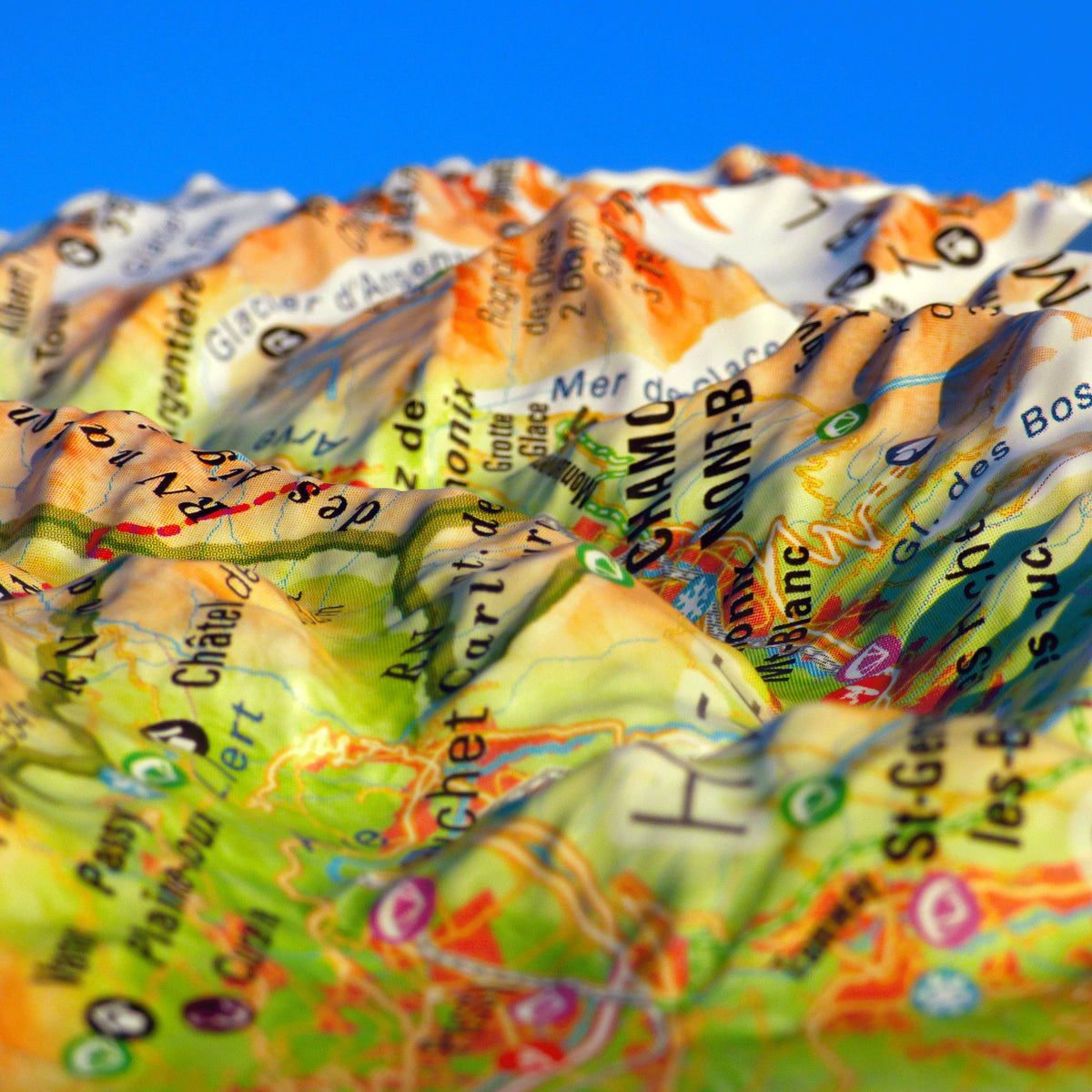 Carte murale en relief - Tour du Mont Blanc - 19,5 cm x 29,5 cm | 3D Map carte en relief 3D Map 