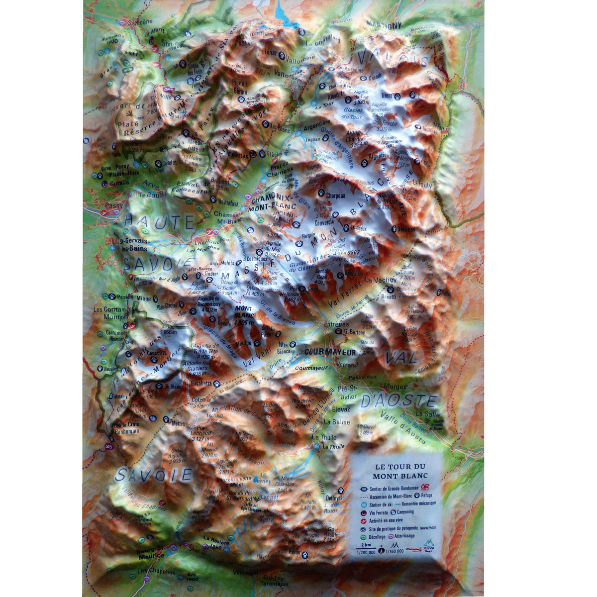 Carte murale en relief - Tour du Mont Blanc - 19,5 cm x 29,5 cm | 3D Map carte en relief 3D Map 