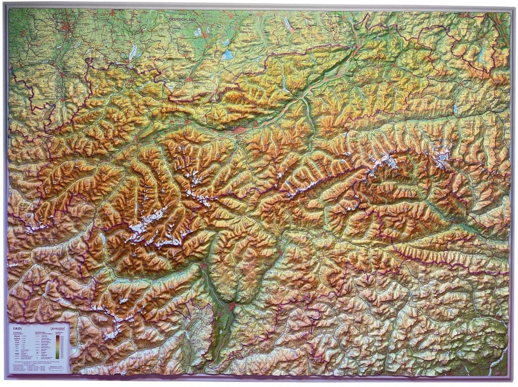 Carte murale en relief - Tyrol (en anglais) - 77 x 57 cm | Georelief carte en relief Georelief