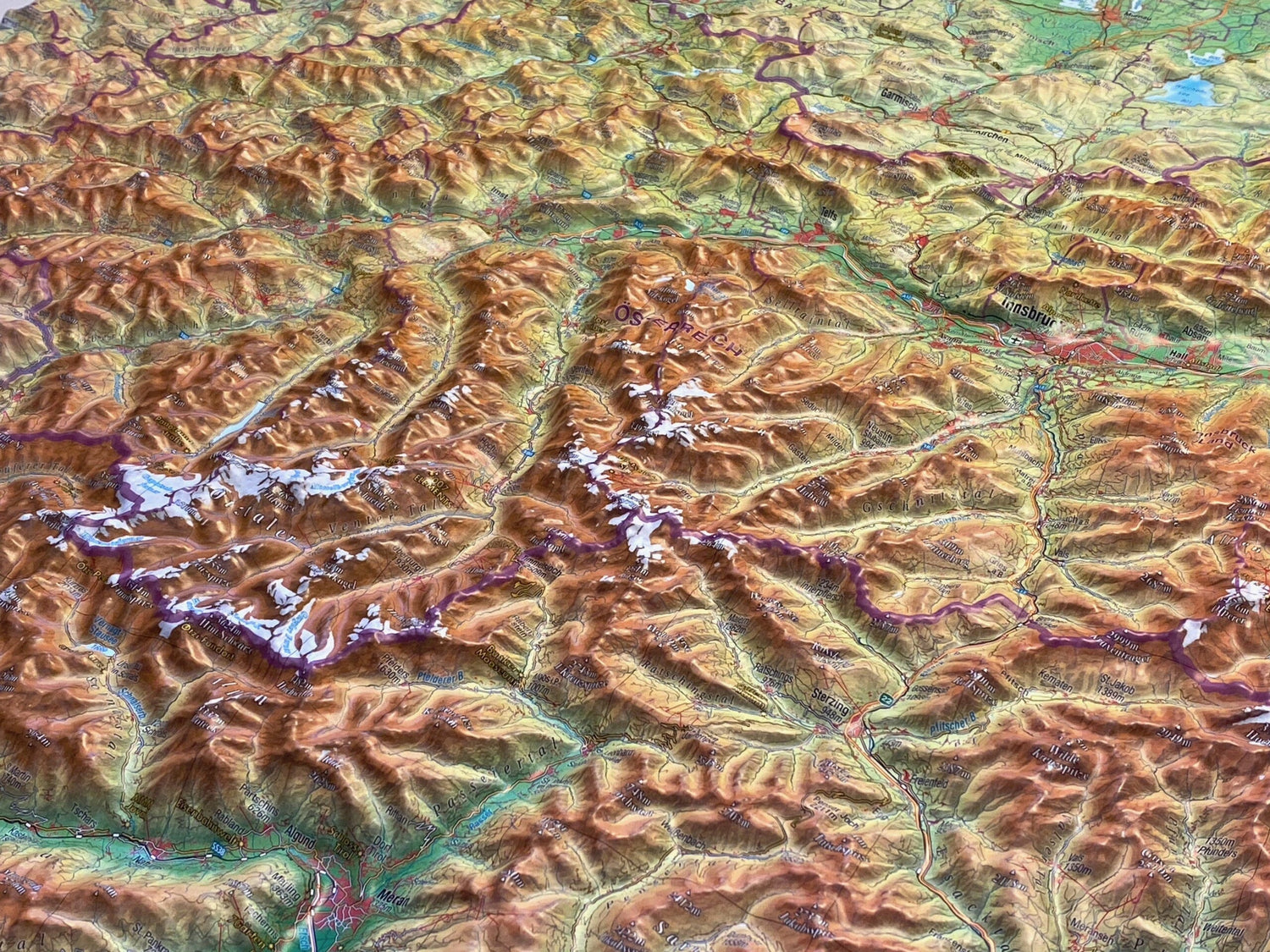 Carte murale en relief - Tyrol (en anglais) - 77 x 57 cm | Georelief carte en relief Georelief