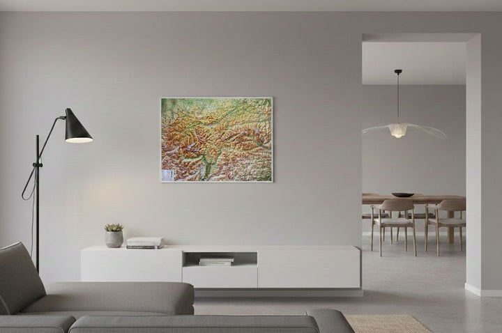 Carte murale en relief - Tyrol (en anglais), avec cadre aluminium - 77 x 57 cm | Georelief carte en relief Georelief 