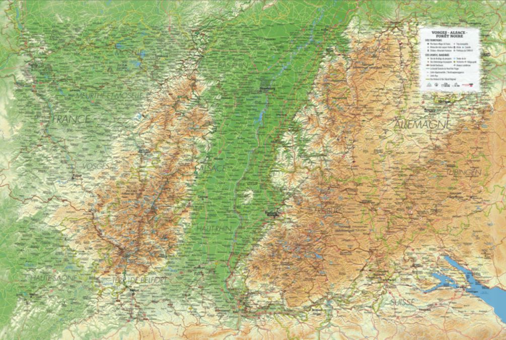 Carte murale en relief - Vosges, Alsace, Forêt Noire - 61 x 41 cm | 3D Map carte en relief 3D Map 