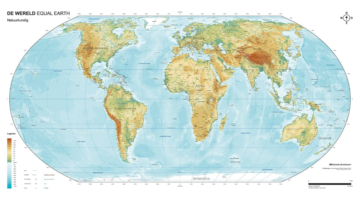 Carte murale - Equal Earth fysisch, en néerlandais | Kaarten en atlassen carte murale roulée (en tube) Kaarten en atlassen 