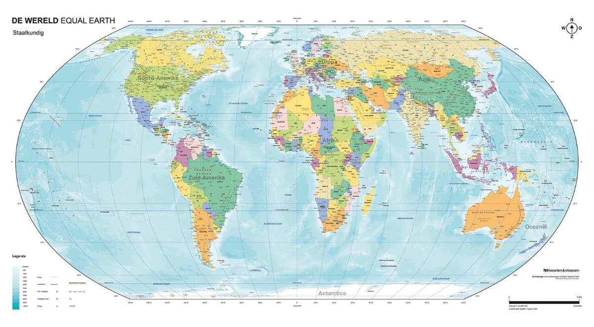 Carte murale - Equal Earth politiek, en néerlandais | Kaarten en atlassen carte murale roulée (en tube) Kaarten en atlassen 