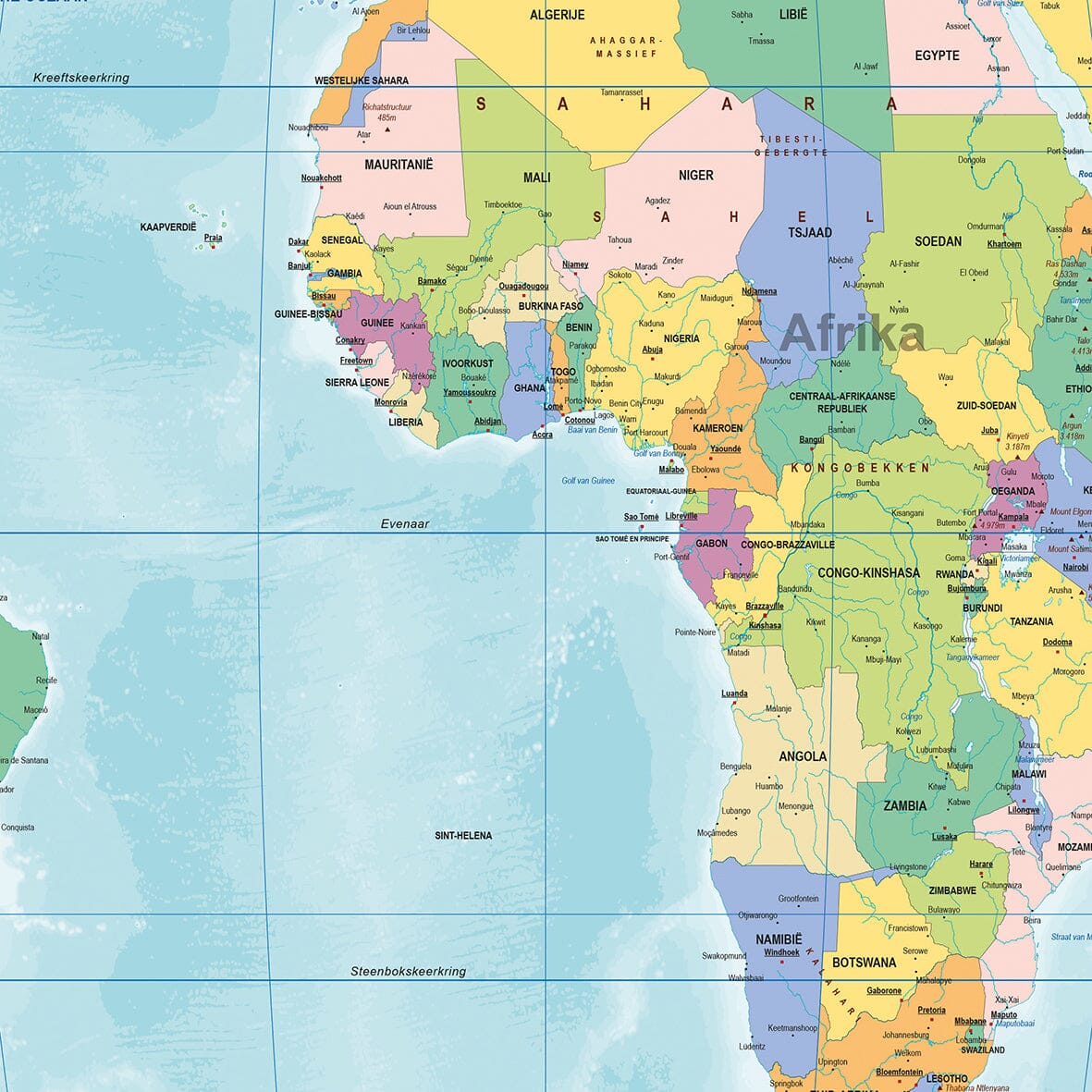 Carte murale - Equal Earth politiek, en néerlandais | Kaarten en atlassen carte murale roulée (en tube) Kaarten en atlassen 