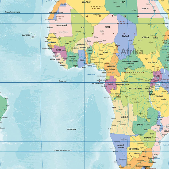Carte murale - Equal Earth politiek, en néerlandais | Kaarten en atlassen carte murale roulée (en tube) Kaarten en atlassen 