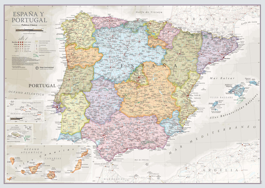 Carte murale - Espagne & Portugal (en espagnol), style classique - 60 x 42 cm | Maps International carte murale petit tube Maps International 