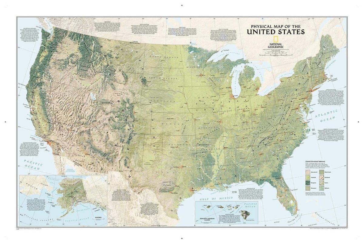 Carte murale - États-Unis physique - 92 x 61 cm | National Geographic carte murale roulée (en tube) National Geographic 