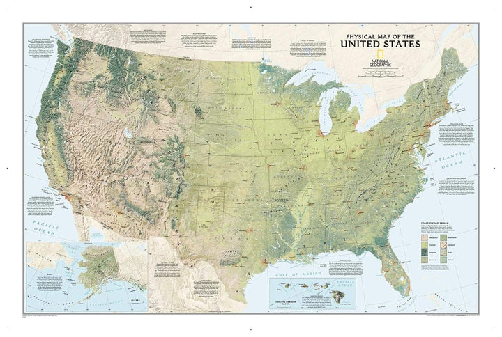 Carte murale - États-Unis physique - 92 x 61 cm | National Geographic carte murale roulée (en tube) National Geographic 