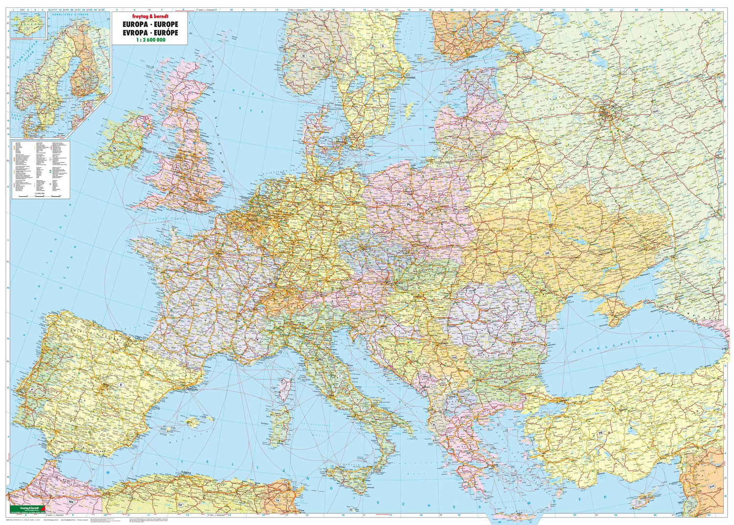 Carte murale - Europe politique - Très grand format - 172 x 123 cm | Freytag & Berndt carte murale roulée (en tube) Freytag & Berndt