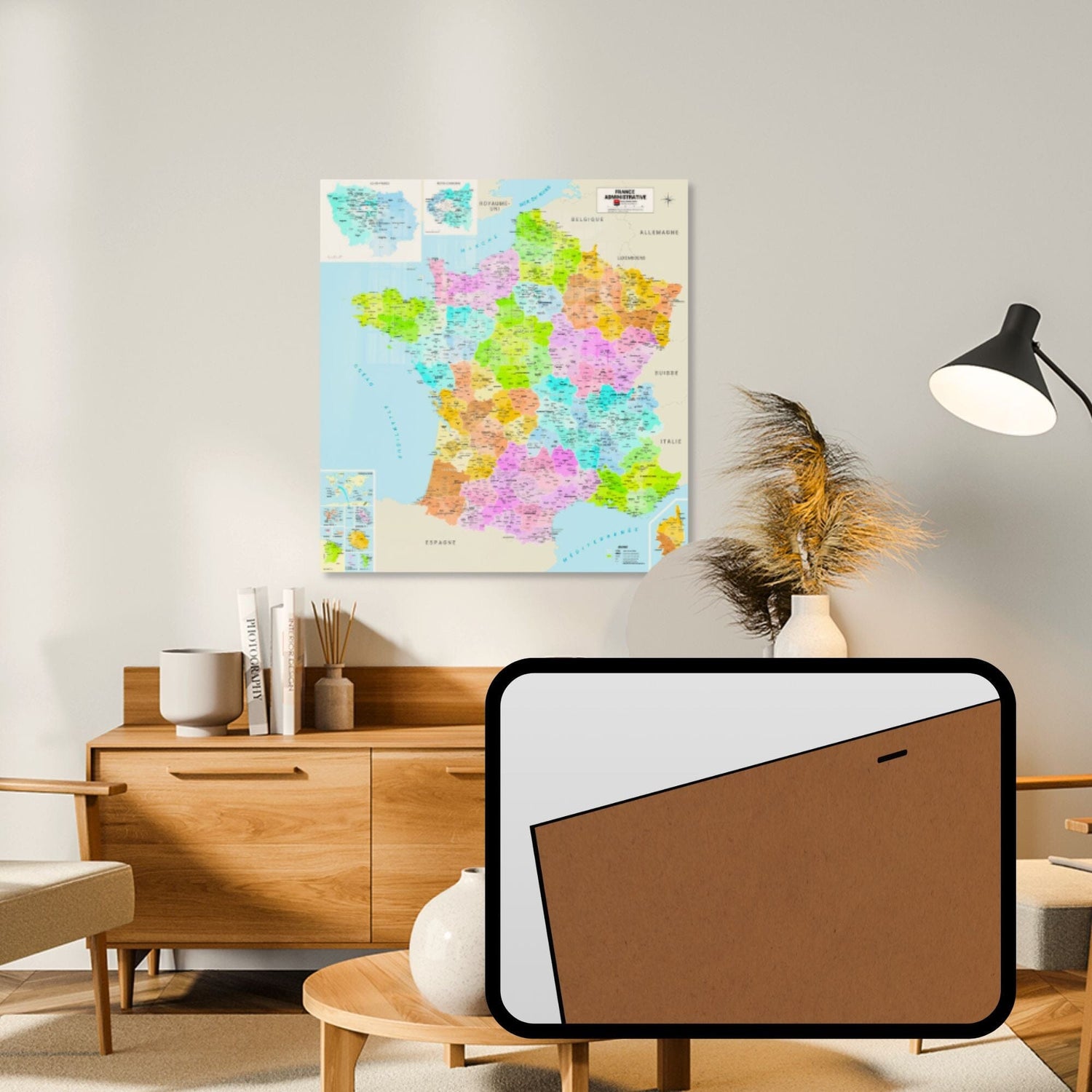 Carte murale France administrative - 90 x 96 cm - Édition Premium | Blay Foldex carte murale roulée (en tube) Blay Foldex Lamination sur support bois 3/8''