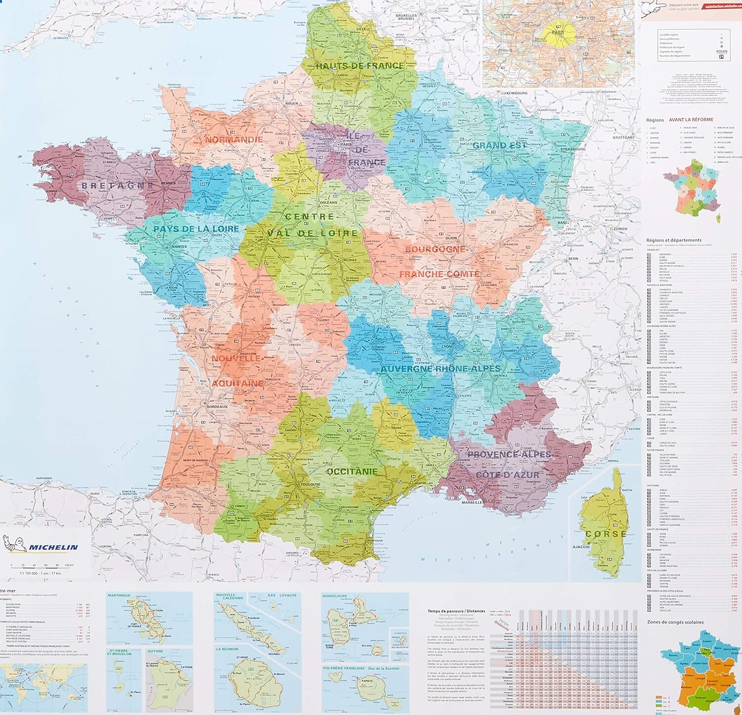 Carte murale - France administrative, nouvelles régions (77 x 75 cm) | Michelin carte murale roulée (en tube) Michelin
