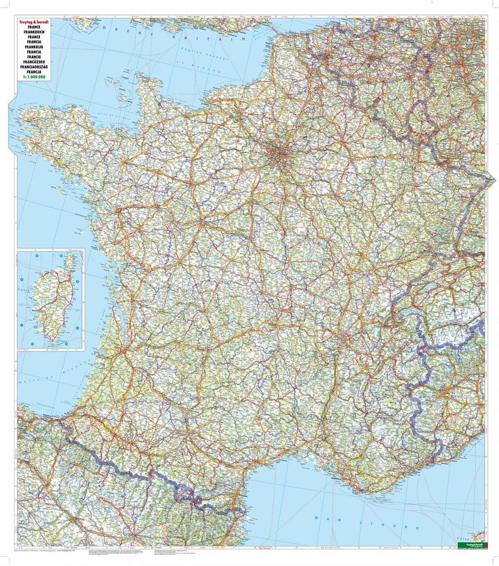 Carte murale - France routière - 97 x 110 cm | Freytag & Berndt carte murale roulée (en tube) Freytag & Berndt 