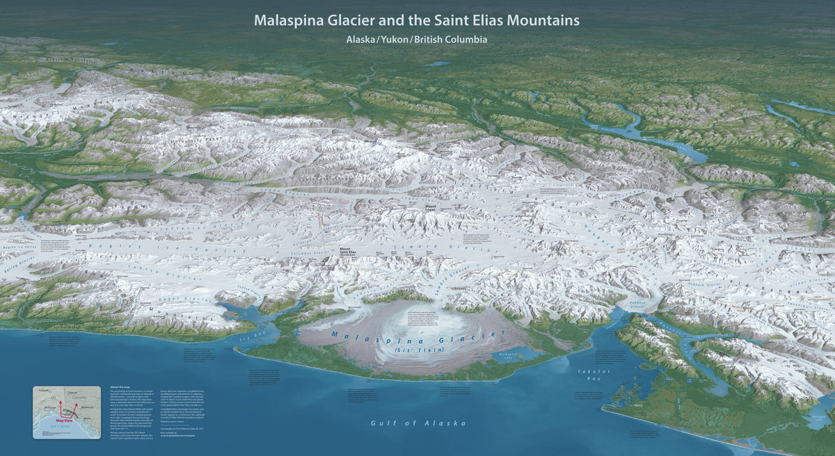 Carte murale - Glacier Malaspina et monts Saint-Élie - 102 x 56 cm - Édition Premium | Tom Patterson carte murale roulée (en tube) Tom Patterson