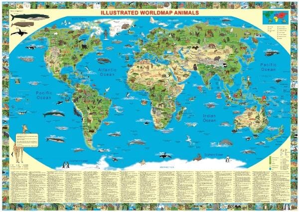 Carte murale illustrée pour enfants - Le Monde des animaux (plastifiée) | Krüger & Schönhoff carte murale petit tube Krüger & Schönhoff Anglais 