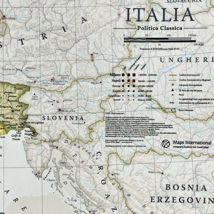 Carte murale - Italie administrative (en italien), style classique - 42 x 60 cm | Maps International carte murale petit tube Maps International 