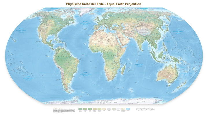 Carte murale - Monde physique Equal Earth en allemand - 140 x 77 cm - Édition Premium | Tom Patterson carte murale roulée (en tube) Tom Patterson Europe-Afrique (Florence, 11° E) 140 × 77 cm (55 × 30 po) Papier photo satiné