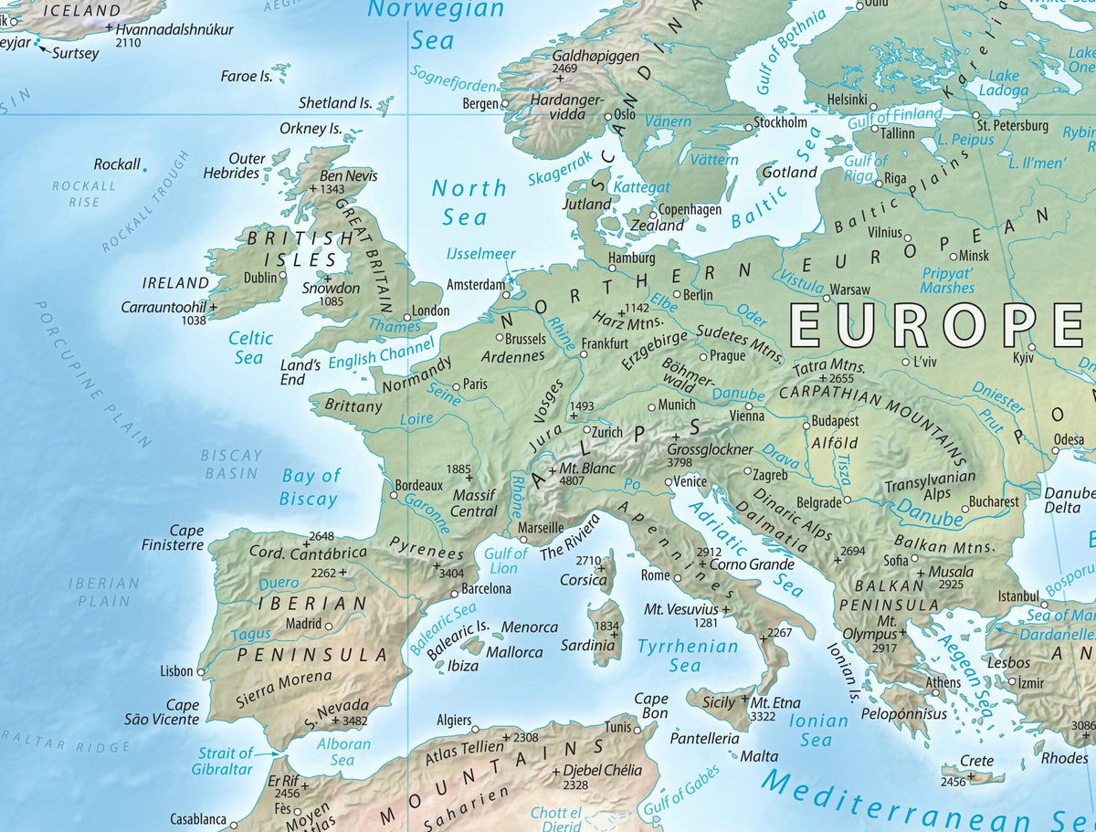 Carte murale - Monde physique Equal Earth en anglais - 140 x 77 cm - Édition Premium | Tom Patterson carte murale roulée (en tube) Tom Patterson