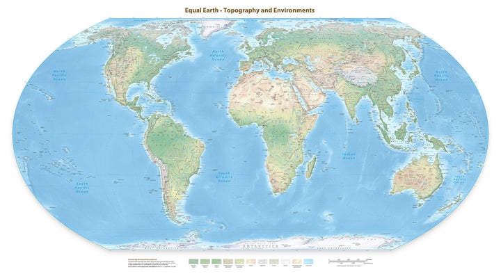 Carte murale - Monde physique Equal Earth en anglais - 140 x 77 cm - Édition Premium | Tom Patterson carte murale roulée (en tube) Tom Patterson Europe-Afrique (Greenwich, 0°) 140 × 77 cm (55 × 30 po) Papier photo satiné