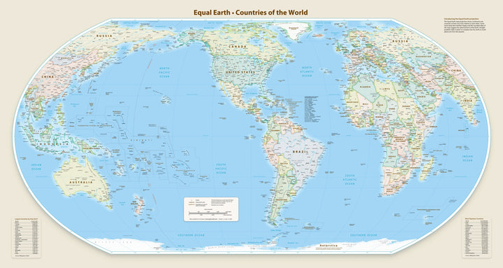Carte murale - Monde politique Equal Earth en anglais - 140 x 74 cm - Édition Premium | Tom Patterson carte murale roulée (en tube) Tom Patterson Amériques (90° O) 140 × 74 cm (55 × 29 po) Papier photo satiné