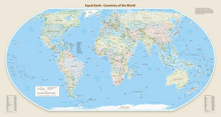 Carte murale - Monde politique Equal Earth en anglais - 140 x 74 cm - Édition Premium | Tom Patterson carte murale roulée (en tube) Tom Patterson Europe-Afrique (Florence, 11° E) 140 × 74 cm (55 × 29 po) Papier photo satiné