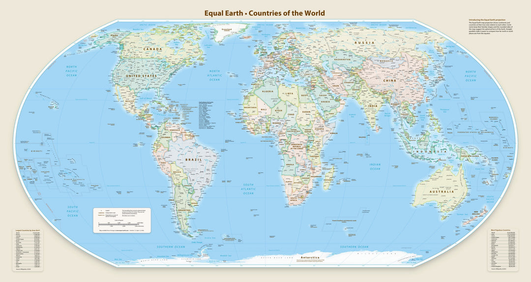 Carte murale - Monde politique Equal Earth en anglais - 140 x 74 cm - Édition Premium | Tom Patterson carte murale roulée (en tube) Tom Patterson Europe-Afrique (Greenwich, 0°) 140 × 74 cm (55 × 29 po) Papier photo satiné