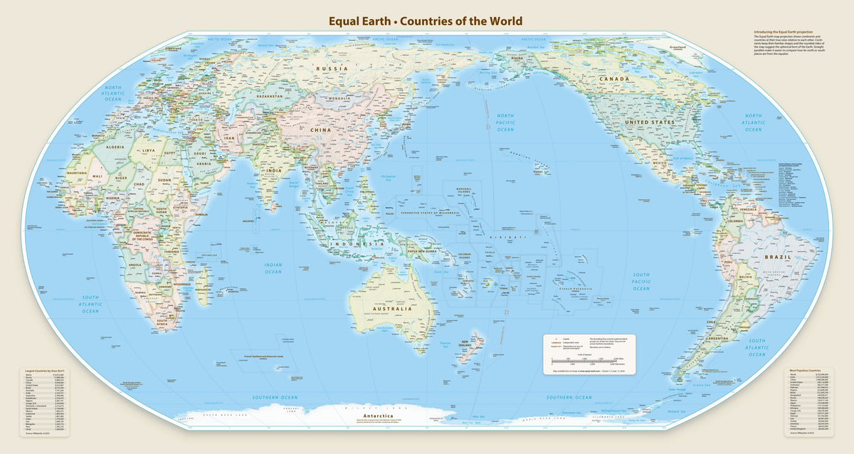 Carte murale - Monde politique Equal Earth en anglais - 140 x 74 cm - Édition Premium | Tom Patterson carte murale roulée (en tube) Tom Patterson Asie-Océanie (150° E) 140 × 74 cm (55 × 29 po) Papier photo satiné