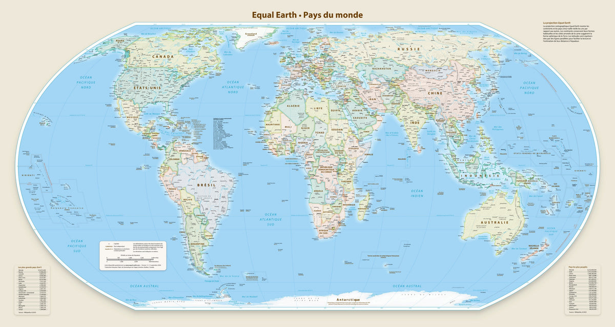 Carte murale - Monde politique Equal Earth en français - 140 x 74 cm - Édition Premium | Tom Patterson carte murale roulée (en tube) Tom Patterson Europe-Afrique (Florence, 11° E) 140 × 74 cm (55 × 29 po) Papier photo satiné