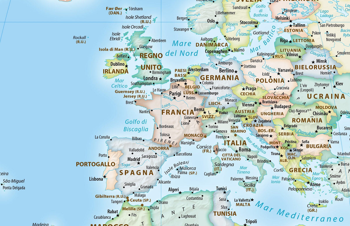 Carte murale - Monde politique Equal Earth en italien - 140 x 74 cm - Édition Premium | Tom Patterson carte murale roulée (en tube) Tom Patterson