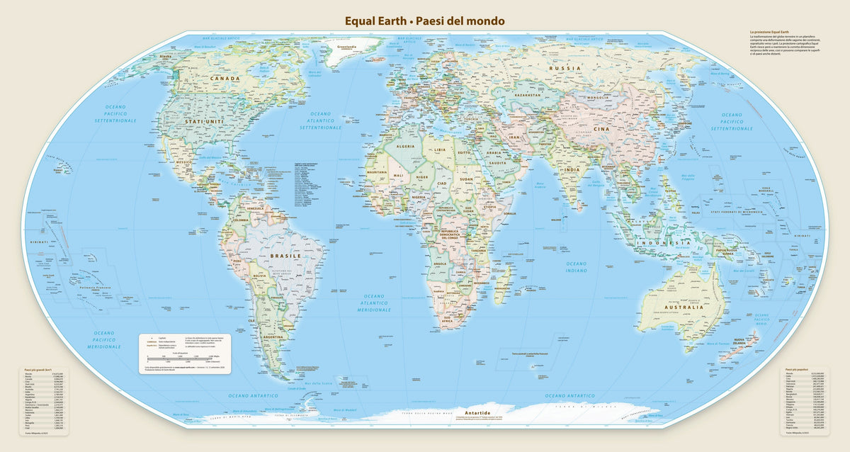 Carte murale - Monde politique Equal Earth en italien - 140 x 74 cm - Édition Premium | Tom Patterson carte murale roulée (en tube) Tom Patterson Europe-Afrique (Florence, 11° E) 140 × 74 cm (55 × 29 po) Papier photo satiné