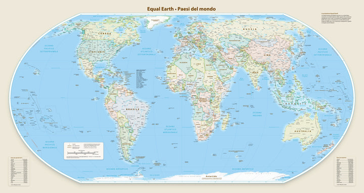 Carte murale - Monde politique Equal Earth en italien - 140 x 74 cm - Édition Premium | Tom Patterson carte murale roulée (en tube) Tom Patterson Europe-Afrique (Greenwich, 0°) 140 × 74 cm (55 × 29 po) Papier photo satiné