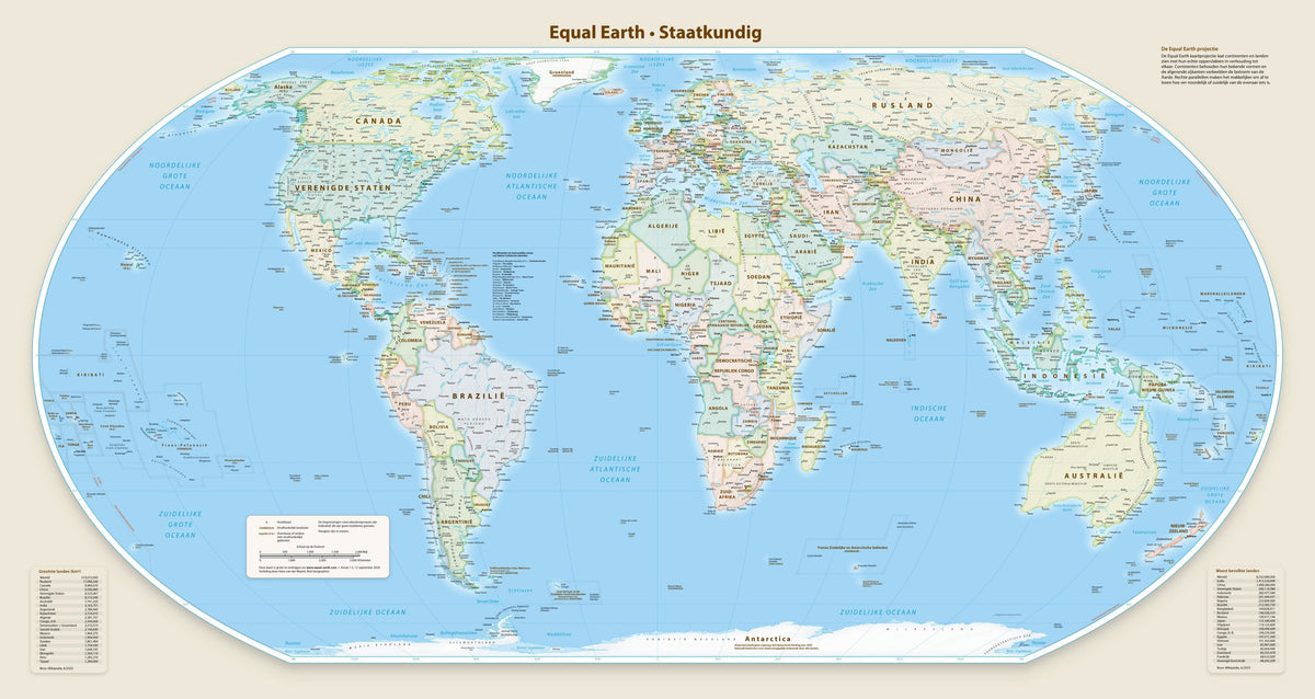 Carte murale - Monde politique Equal Earth en néerlandais - 140 x 74 cm - Édition Premium | Tom Patterson carte murale roulée (en tube) Tom Patterson Europe-Afrique (Greenwich, 0°) 140 × 74 cm (55 × 29 po) Papier photo satiné