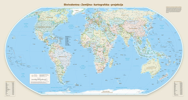 Carte murale - Monde politique Equal Earth en slovène - 140 x 74 cm - Édition Premium | Tom Patterson carte murale roulée (en tube) Tom Patterson Europe-Afrique (Florence, 11° E) 140 × 74 cm (55 × 29 po) Papier photo satiné