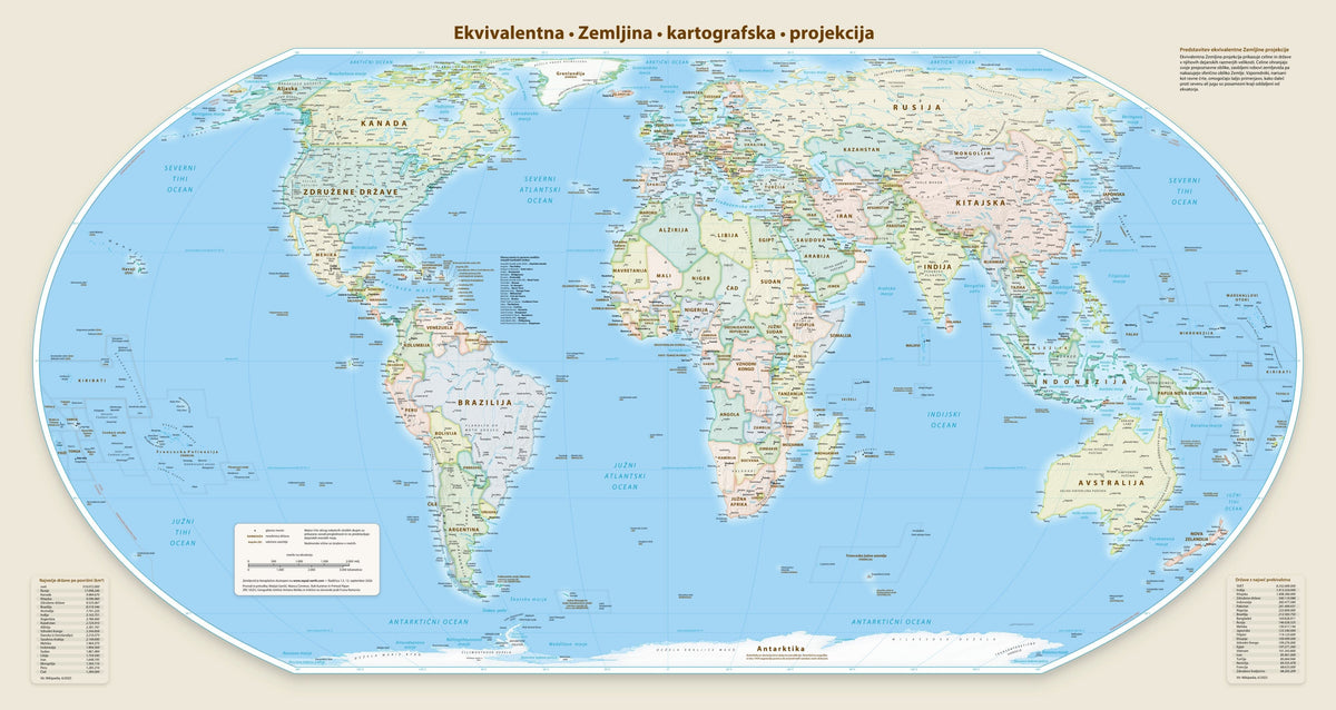Carte murale - Monde politique Equal Earth en slovène - 140 x 74 cm - Édition Premium | Tom Patterson carte murale roulée (en tube) Tom Patterson Europe-Afrique (Greenwich, 0°) 140 × 74 cm (55 × 29 po) Papier photo satiné