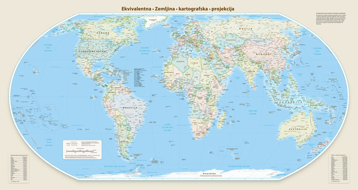 Carte murale - Monde politique Equal Earth en slovène - 140 x 74 cm - Édition Premium | Tom Patterson carte murale roulée (en tube) Tom Patterson Europe-Afrique (Greenwich, 0°) 140 × 74 cm (55 × 29 po) Papier photo satiné