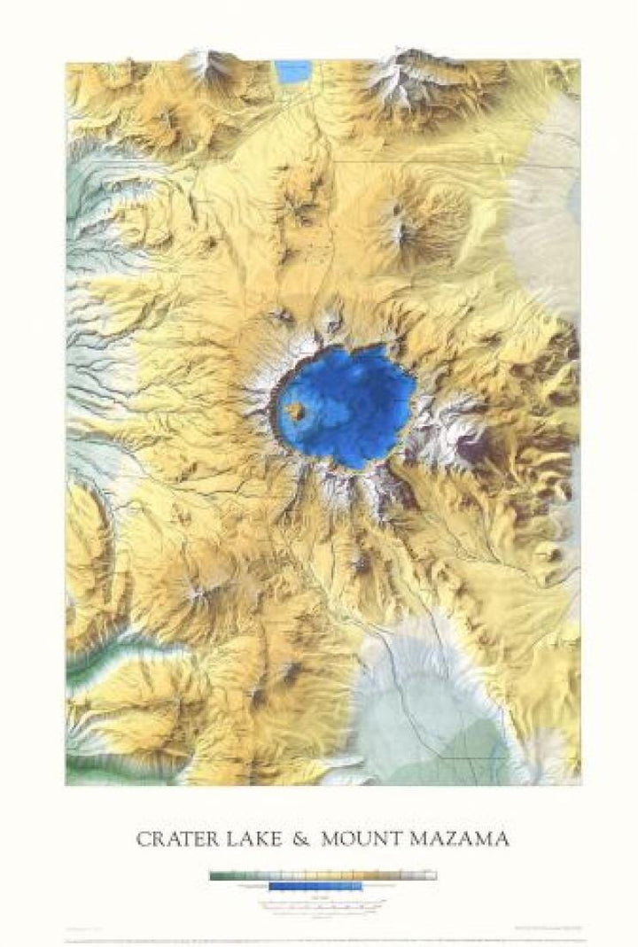 Carte murale physique - Crater Lake & Mount Mazama | Raven Maps carte murale roulée (en tube) Raven Maps Papier