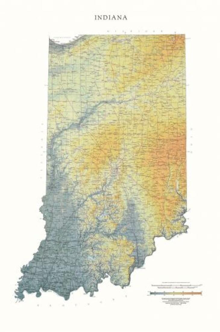 Carte murale physique - Indiana | Raven Maps carte murale roulée (en tube) Raven Maps Papier