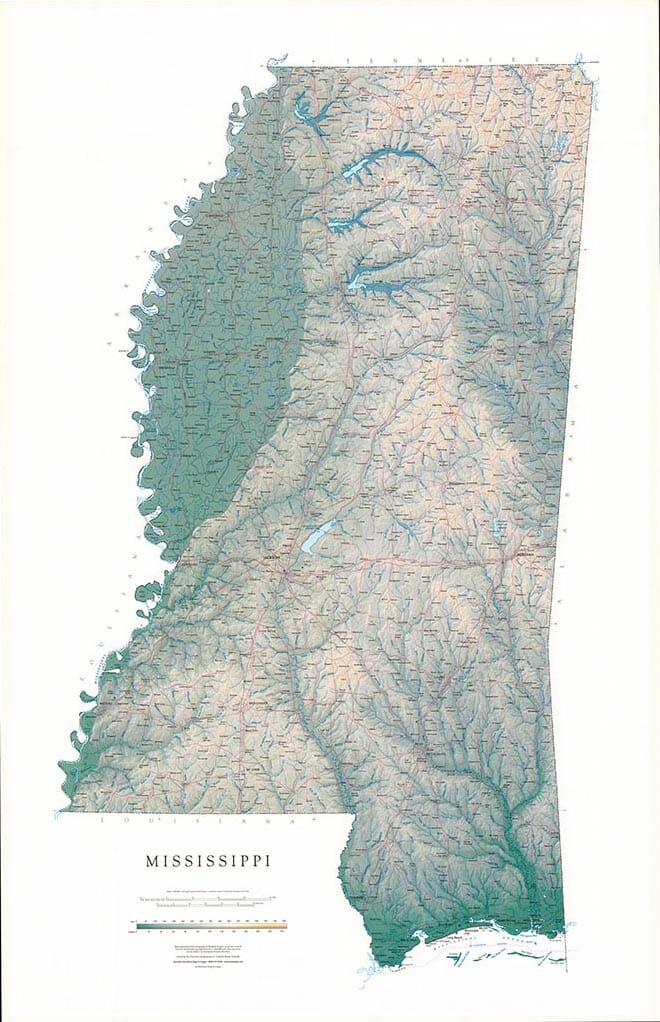 Carte murale physique - Mississippi | Raven Maps carte murale roulée (en tube) Raven Maps Papier