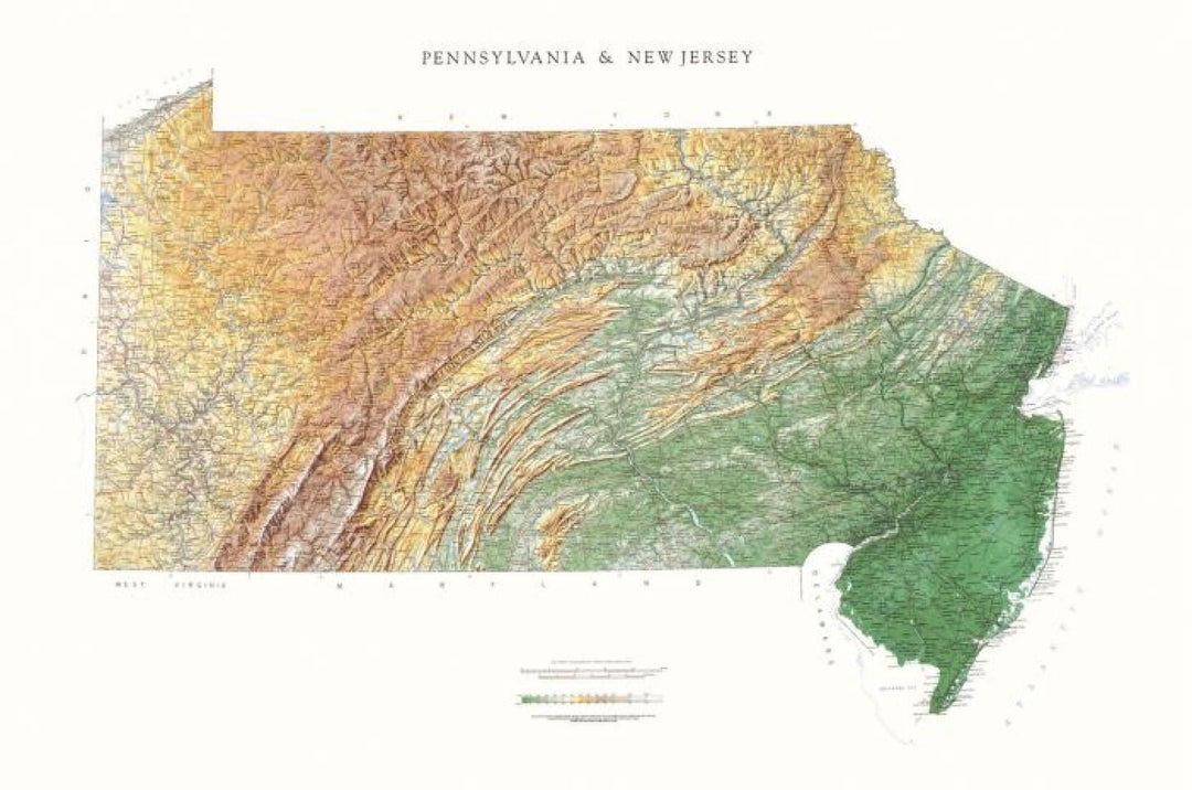 Carte murale physique - Pennsylvanie & New Jersey | Raven Maps carte murale roulée (en tube) Raven Maps Plastifiée