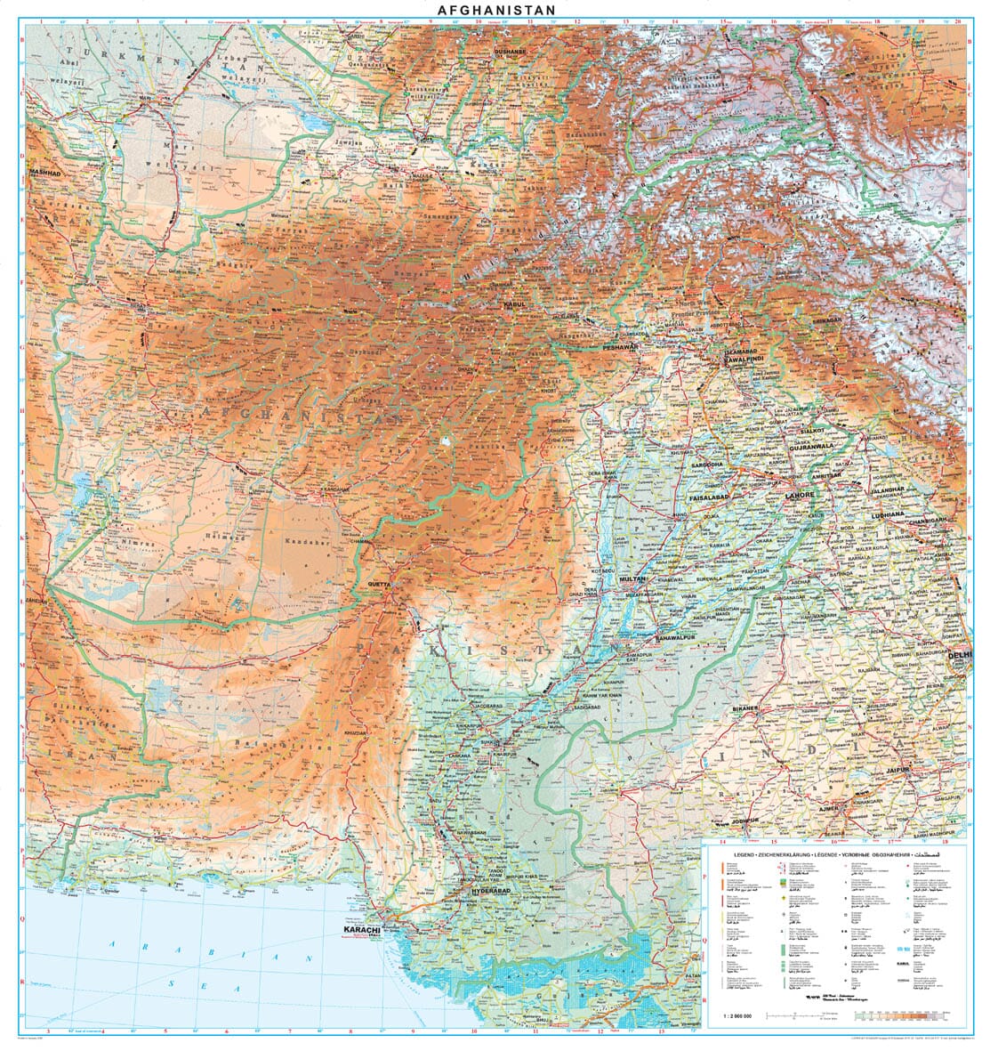 Carte murale plastifiée - Afghanistan (géographique) - 92 x 87 cm | Gizi Map carte murale roulée (en tube) Gizi Map