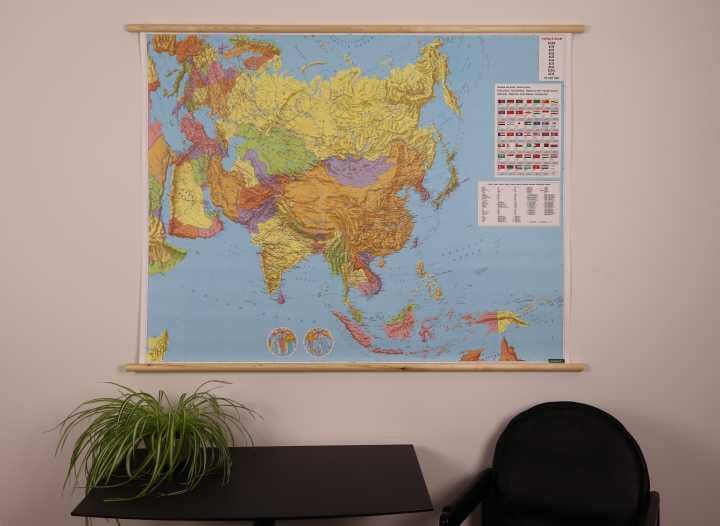 Carte murale plastifiée avec lattes de maintien en bois - Asie (Politique et Physique) - 154 x 120 cm | Freytag & Berndt carte murale roulée (en tube) Freytag & Berndt