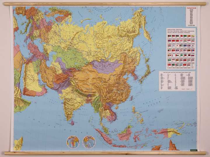 Carte murale plastifiée avec lattes de maintien en bois - Asie (Politique et Physique) - 154 x 120 cm | Freytag & Berndt carte murale roulée (en tube) Freytag & Berndt
